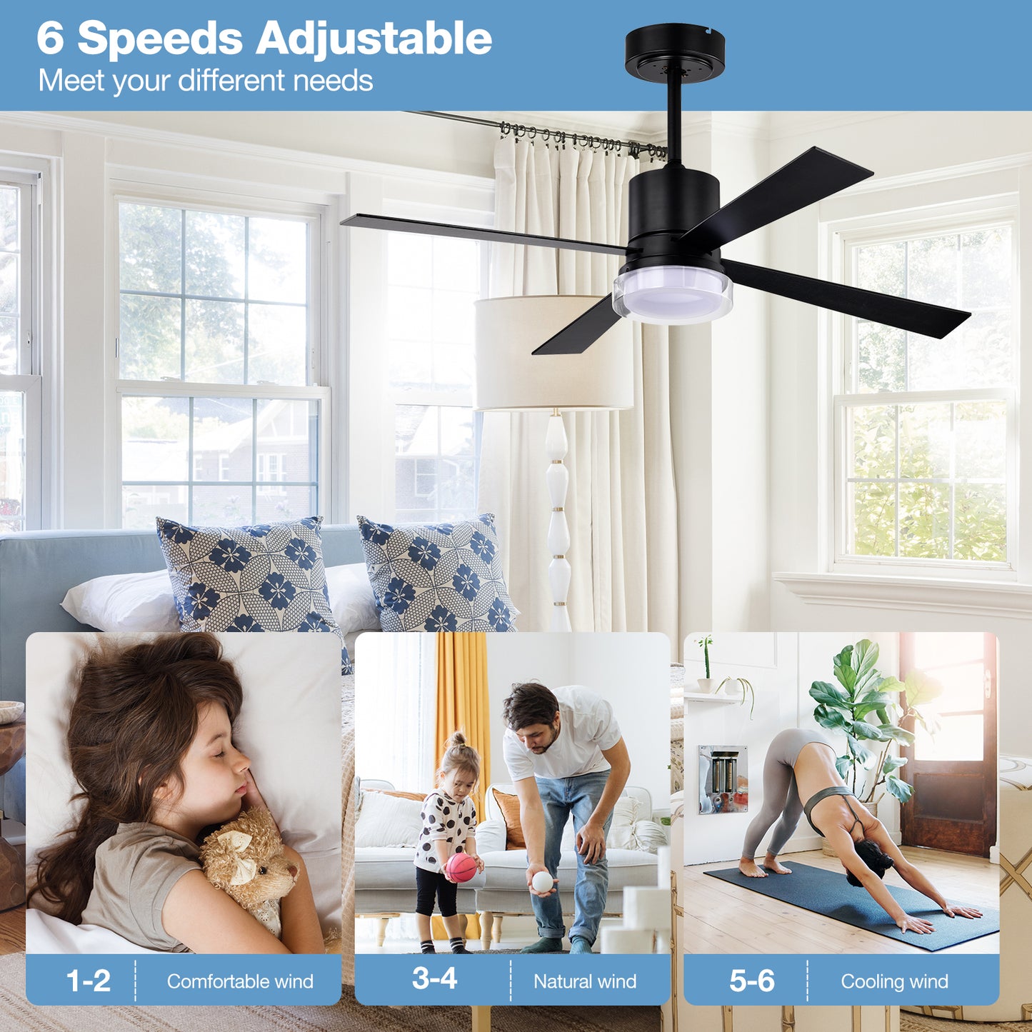 48" 4 - Blade LED Standard Ceiling Fan with Remote Control and Light Kit Included