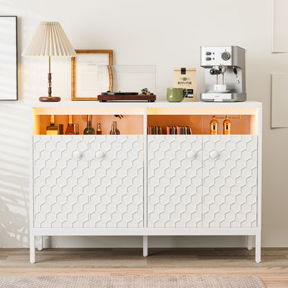 LED Buffet Cabinet with Power Outlet,4 Doors Sideboard Cabinet Table