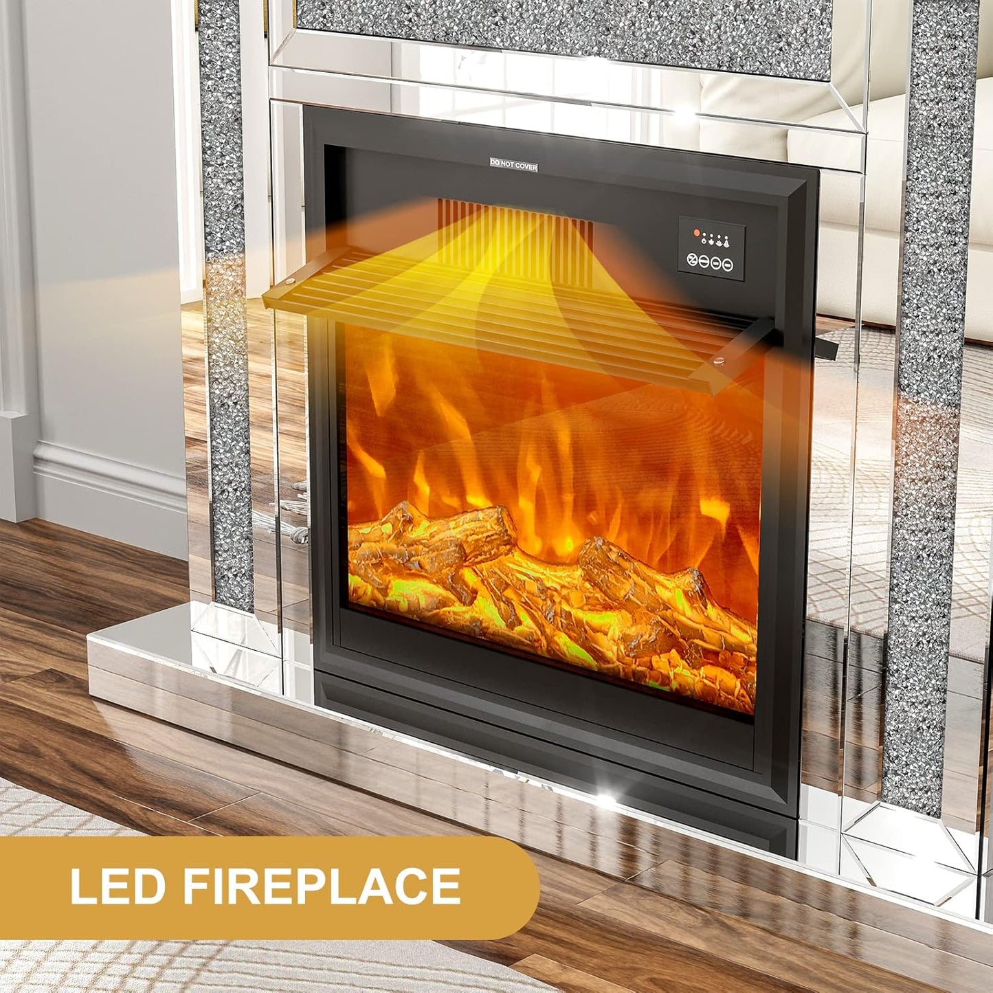 Mirrored Electric Fireplace TV Stand, LED Mantel Freestanding Heater