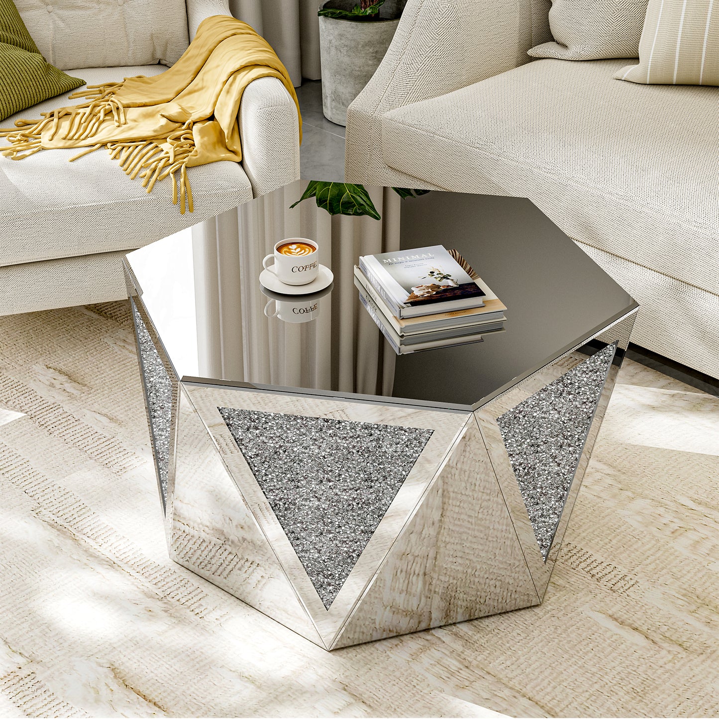 Luxury Mirror Coffee Table with Crushed Diamond