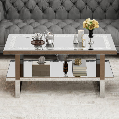 Rectangle Mirrored Coffee Table 2-Tier with Crushed Diamond