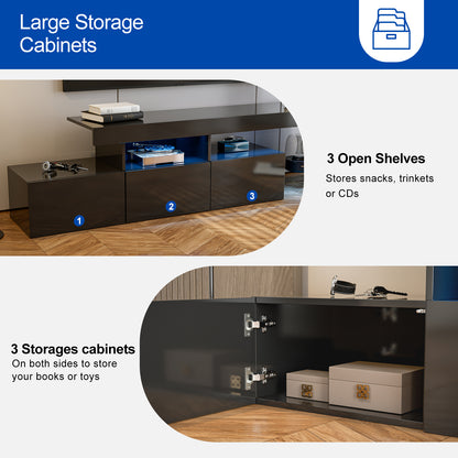 LED TV Stand for 75+ inch TV, Entertainment Center w/Colors Lights & 3 Storage Cabinets