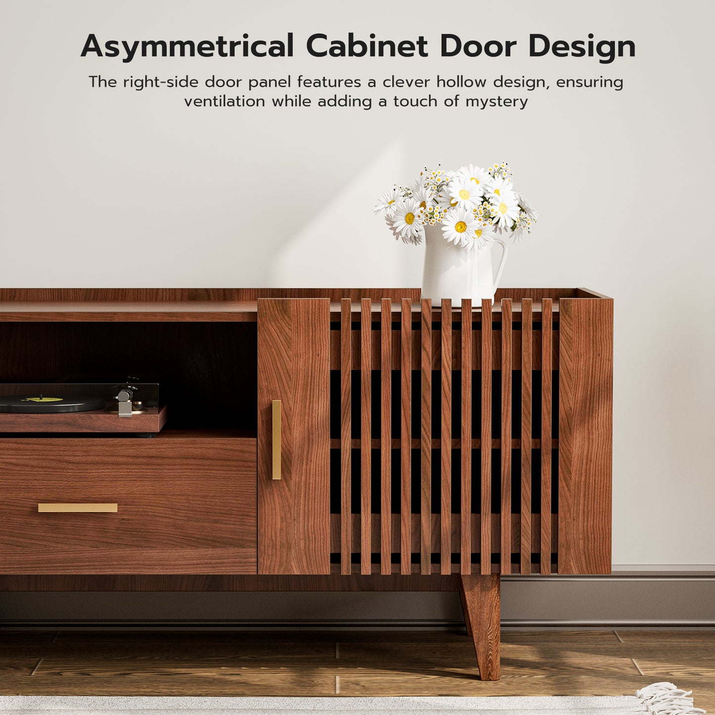 Fluted TV Stand for 75 Inch TV, with Drawer & 2 Cabinet Doors