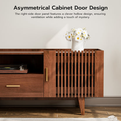 Fluted TV Stand for 75 Inch TV, with Drawer & 2 Cabinet Doors