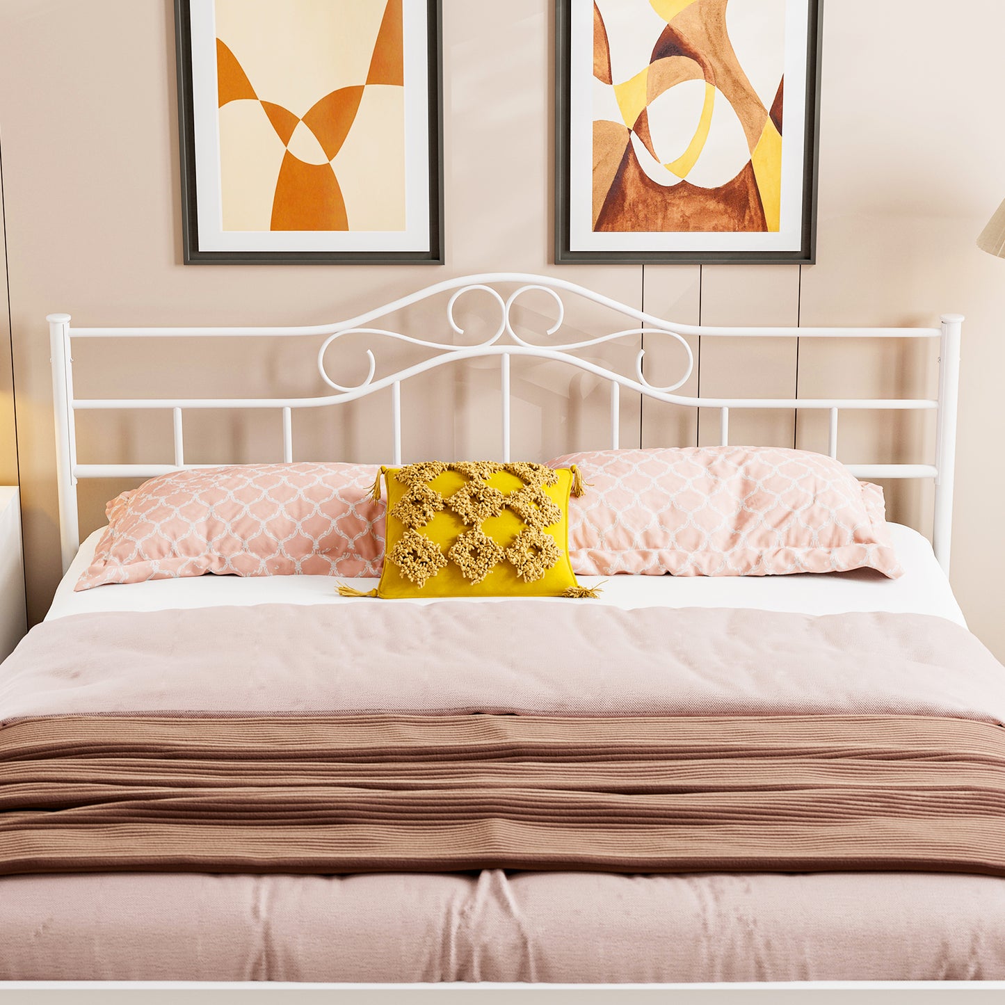 Metal Headboard, Adjustable Height, Heavy Duty Steel Curved Headboard