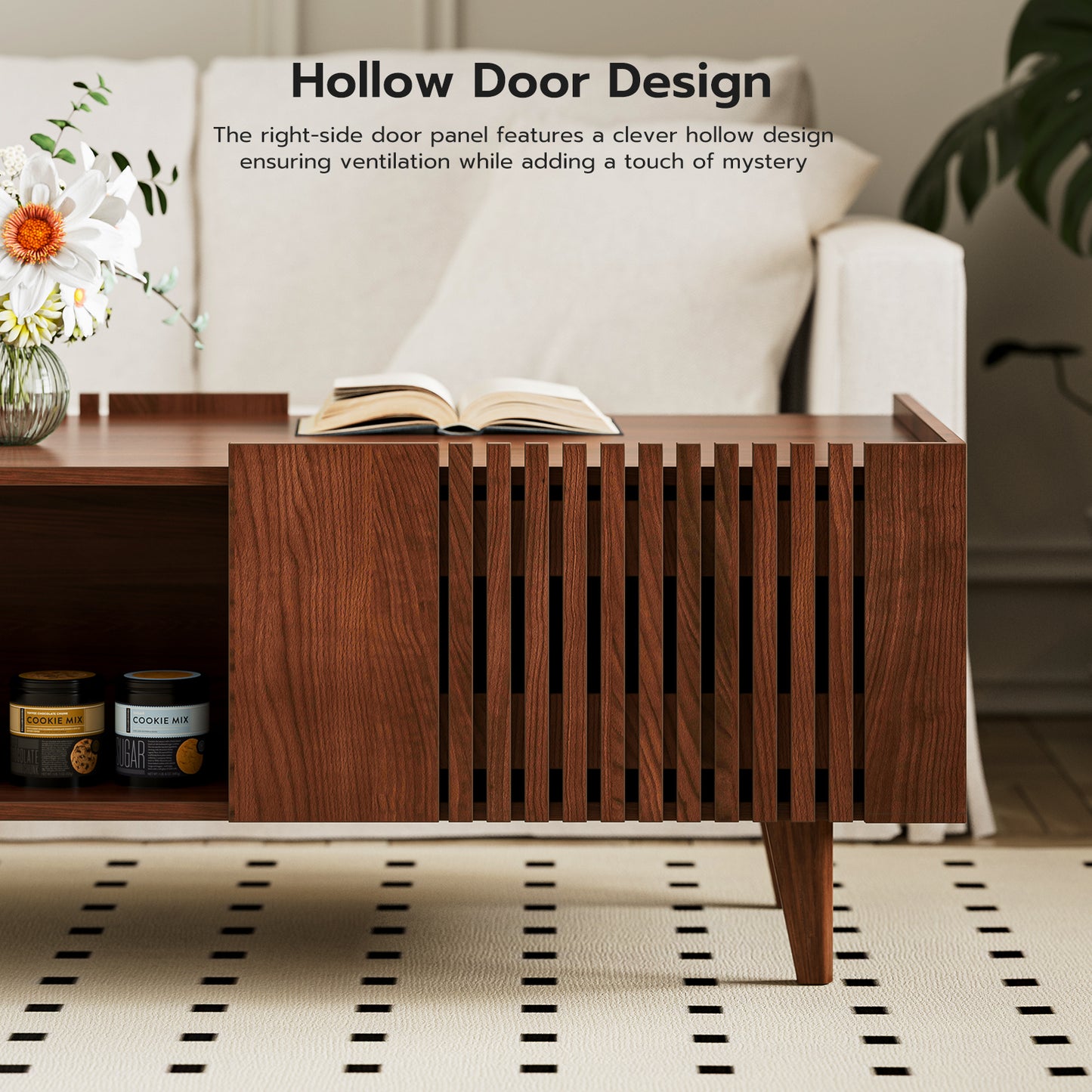 Fluted design Coffee table with Storage for living room