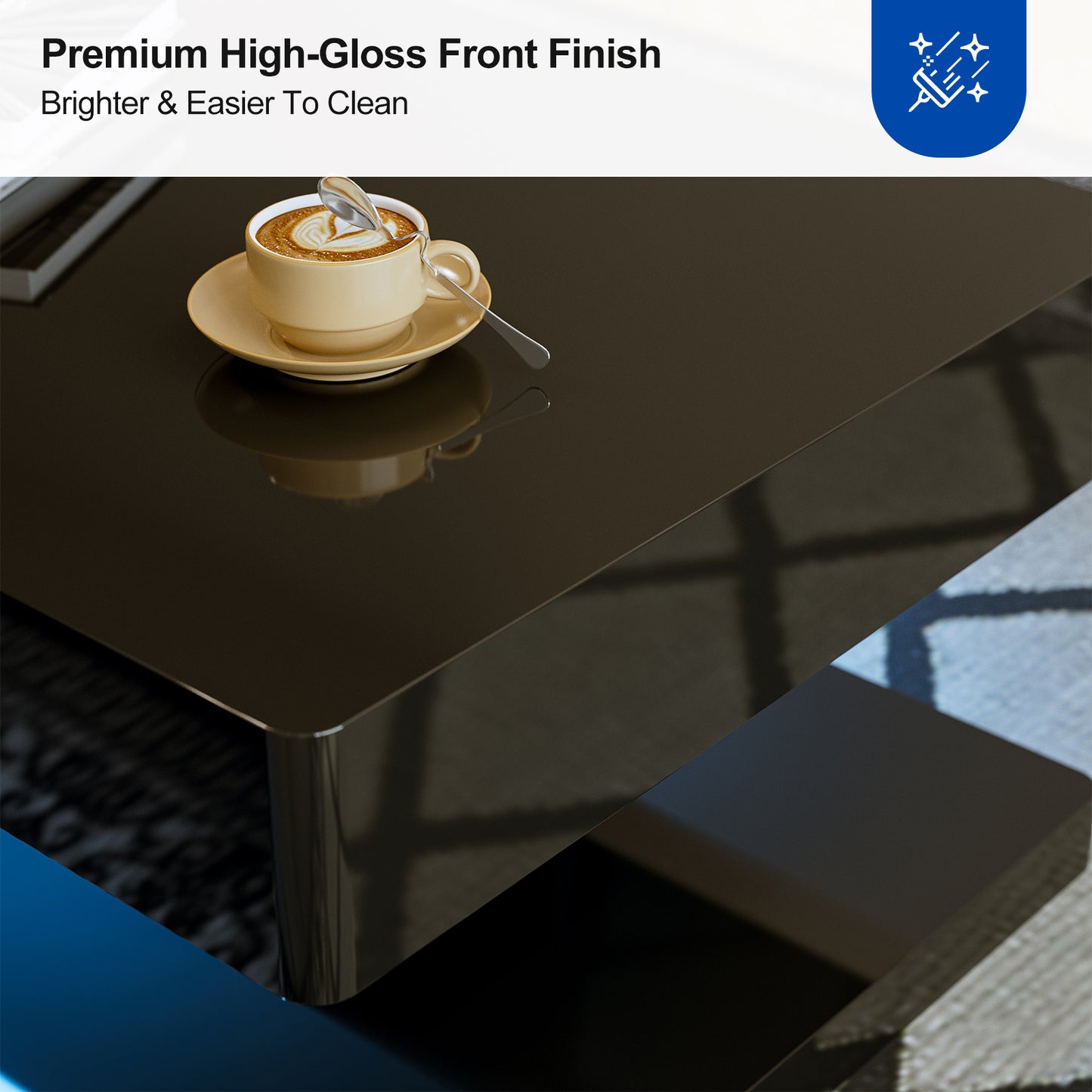 LED Coffee Table 2-Tier Rectangle Living Room Center Table with 16 Colors Lights