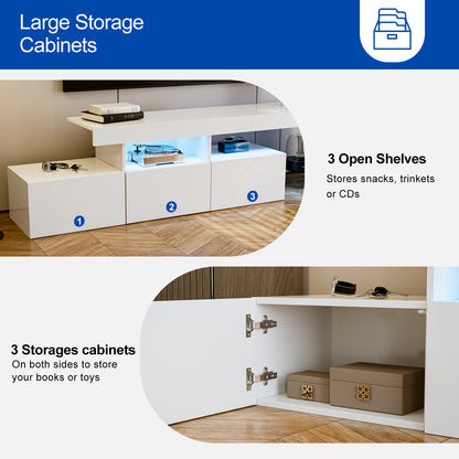 LED TV Stand for 75+ inch TV, Entertainment Center w/Colors Lights & 3 Storage Cabinets