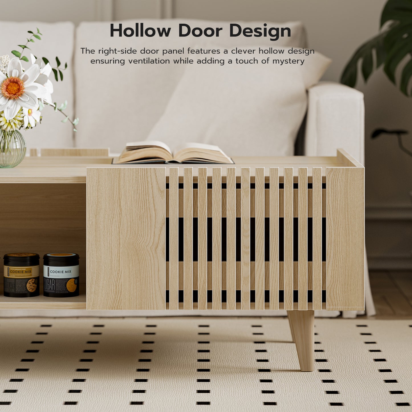 Fluted design Coffee table with Storage for living room