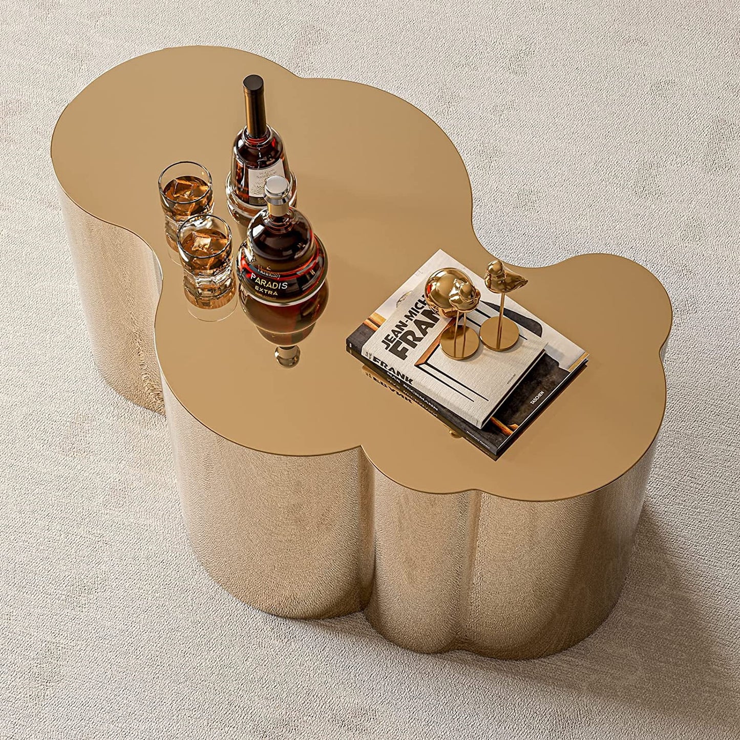 ARICOEASY Contemporary Gold Coffee Table Small Cloud Shape Stainless Steel Accent Table Luxury Side Table for Living Room Bedroom