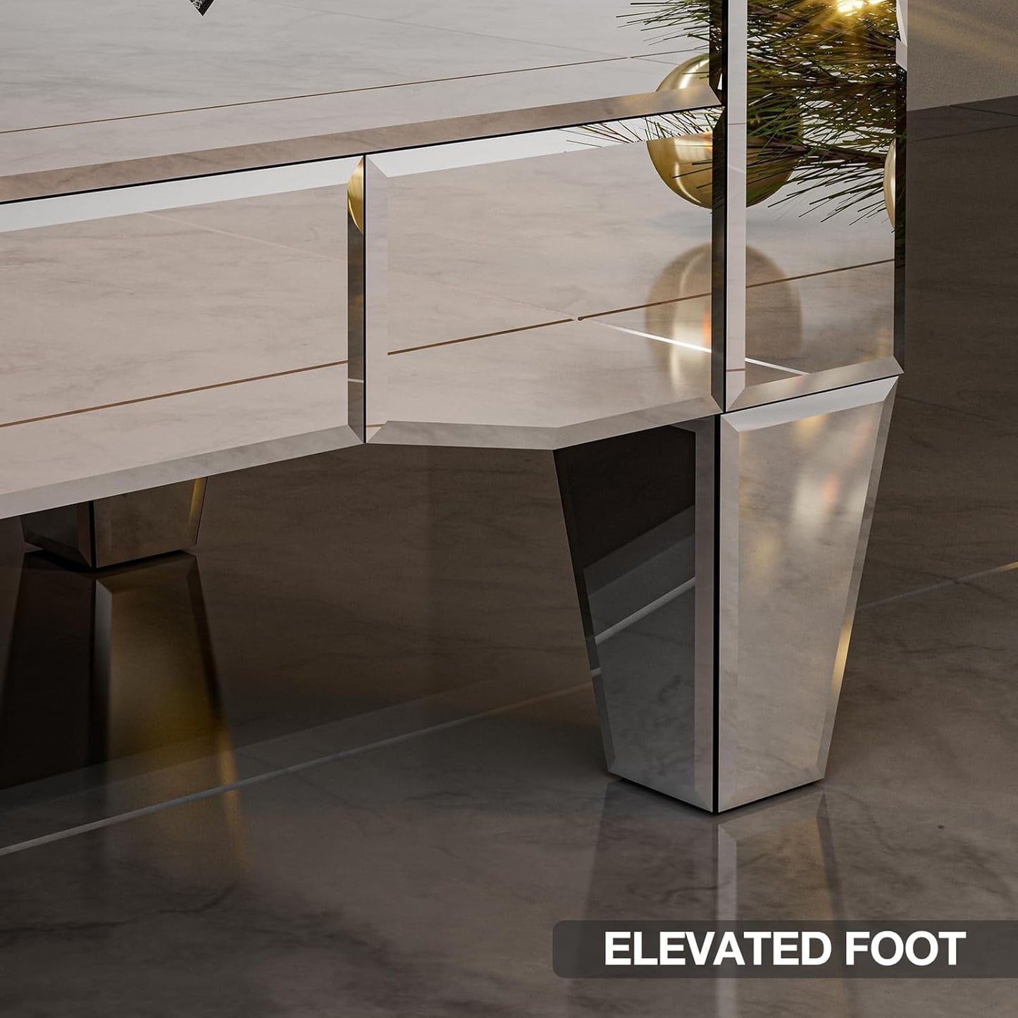 ARICOEASY Mirrored Fireplace TV Stand for TVs up to 65", Silver Crushed Diamond TV Console with Electric Fireplace and Storage Drawers & Cabinets