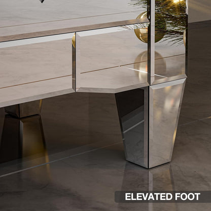 ARICOEASY Mirrored Fireplace TV Stand for TVs up to 65", Silver Crushed Diamond TV Console with Electric Fireplace and Storage Drawers & Cabinets