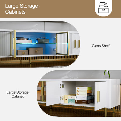 Slate TV Stand for 85+ inch TV, LED Slate Entertainment Center with Glass Storage Cabinets