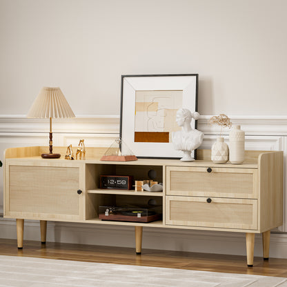 Rattan TV Stand 75 Inch TV with 2 Natural Rattan Drawers