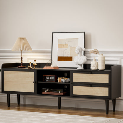 Rattan TV Stand 75 Inch TV with 2 Natural Rattan Drawers