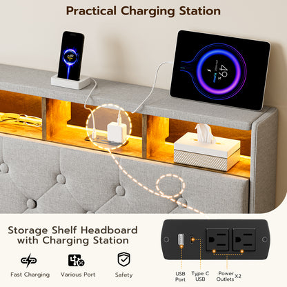 Twin XL Bed Frames with Hidden Storage Headboard & 3 Drawers & LED Lights & Charging Station