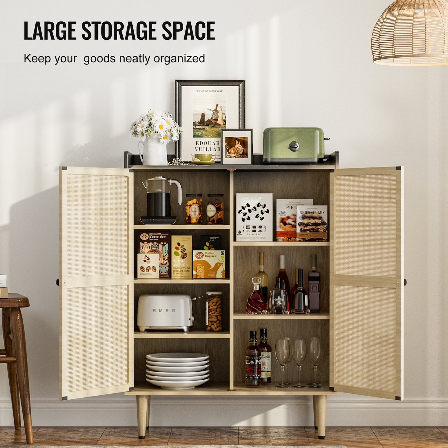 Rattan Cabinet with Storage Adjustable Shelves,Buffet Sideboard Accent