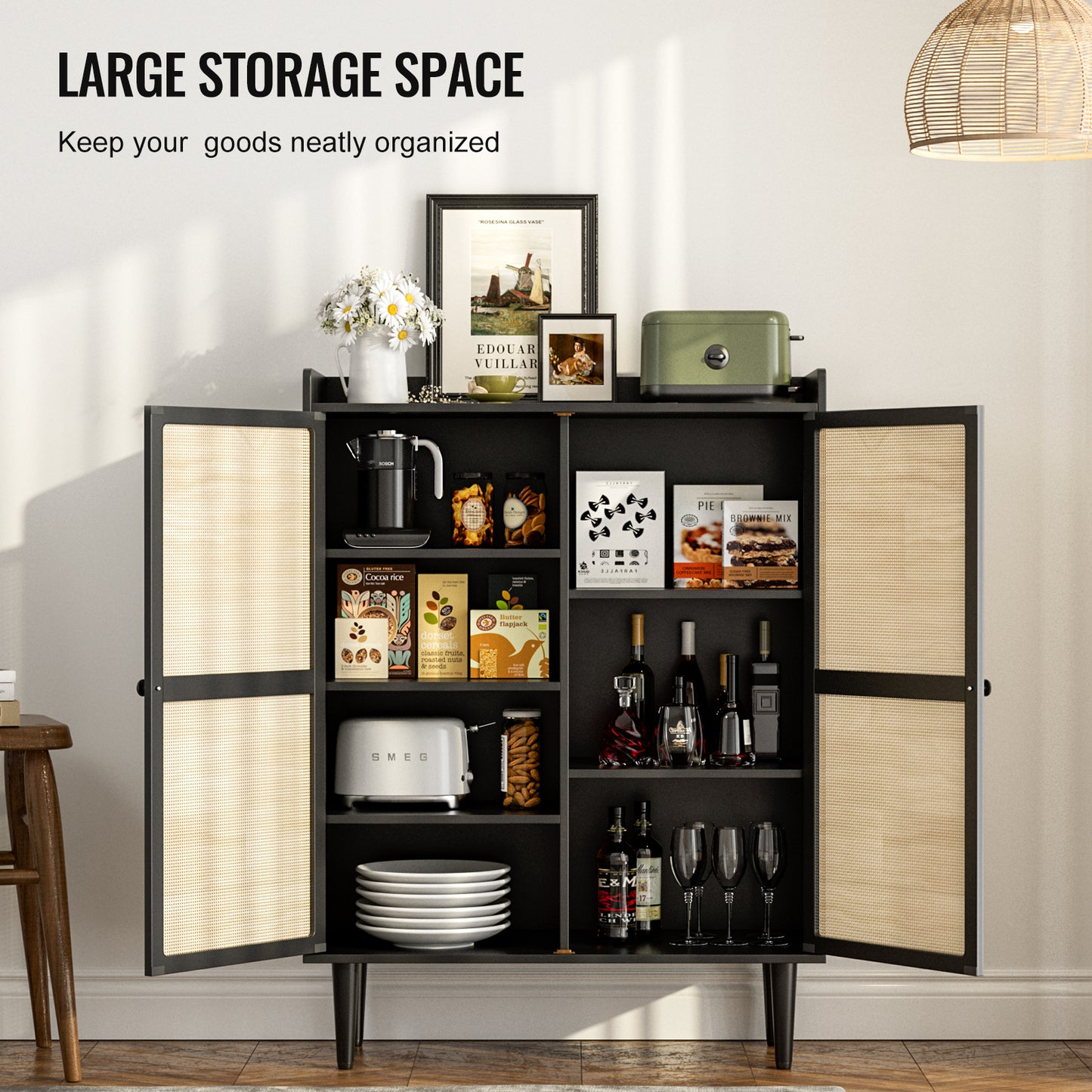 Rattan Cabinet with Storage Adjustable Shelves,Buffet Sideboard Accent