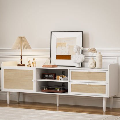 Rattan TV Stand 75 Inch TV with 2 Natural Rattan Drawers