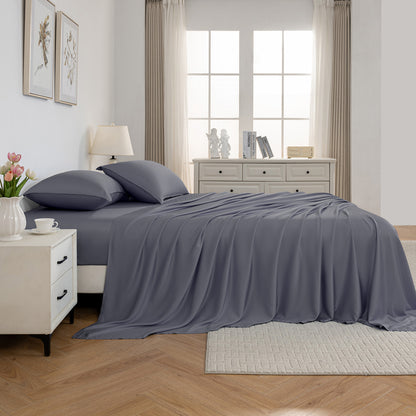 Bed Sheet Set-4 Piece 16” Deep Pocket, Ultra Soft Breathable Silky Bedding Sheets & Pillowcases-Grey