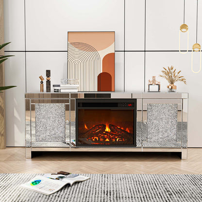 Fireplace Mirrored TV Stand with Remote Colors Changing LED Fireplace, Entertainment Center for Living Room