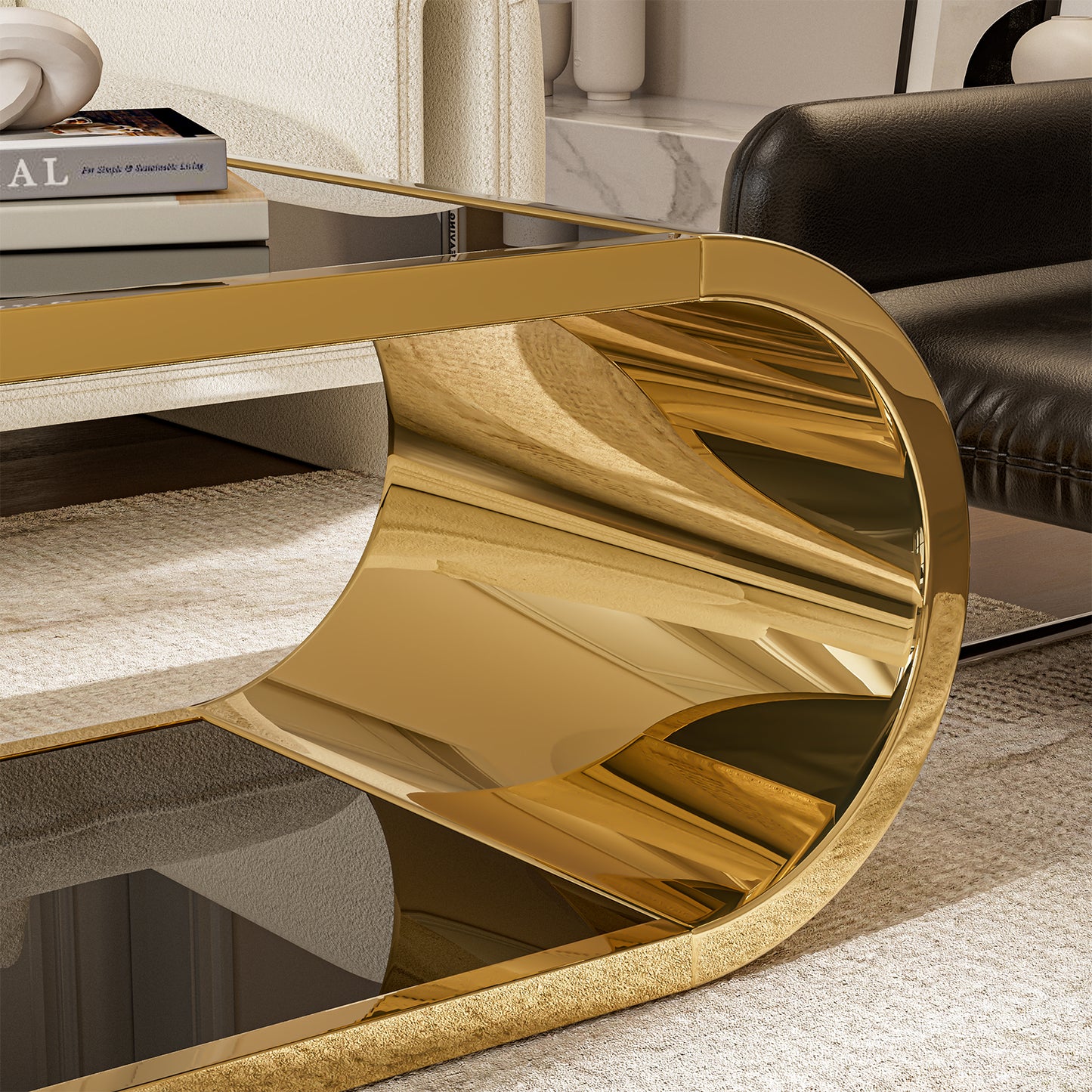 Internet celebrity Gold Stainless with Glass Coffee Table