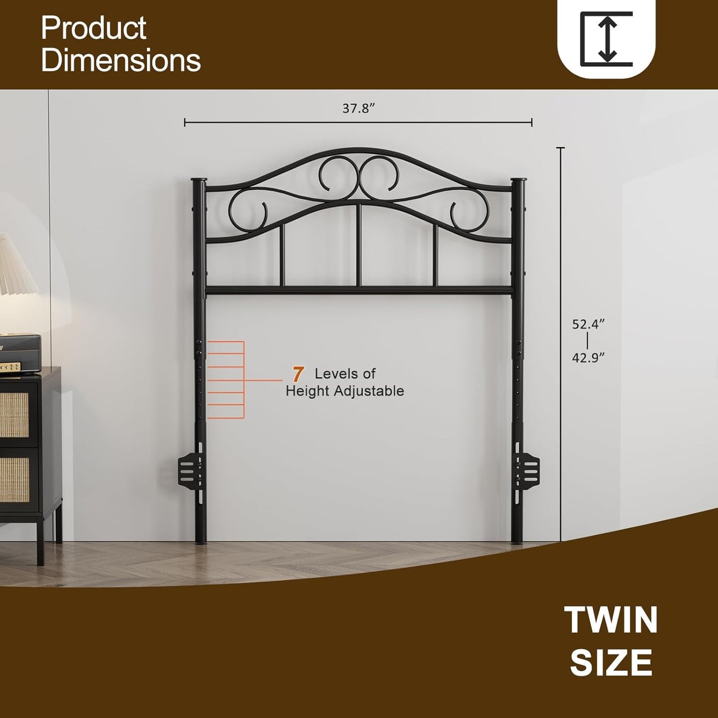 ARICOEASY Vintage Metal Twin Headboard with 7-Level Height Adjustment Design