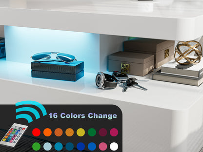 LED Coffee Table 2-Tier Rectangle Living Room Center Table with 16 Colors Lights
