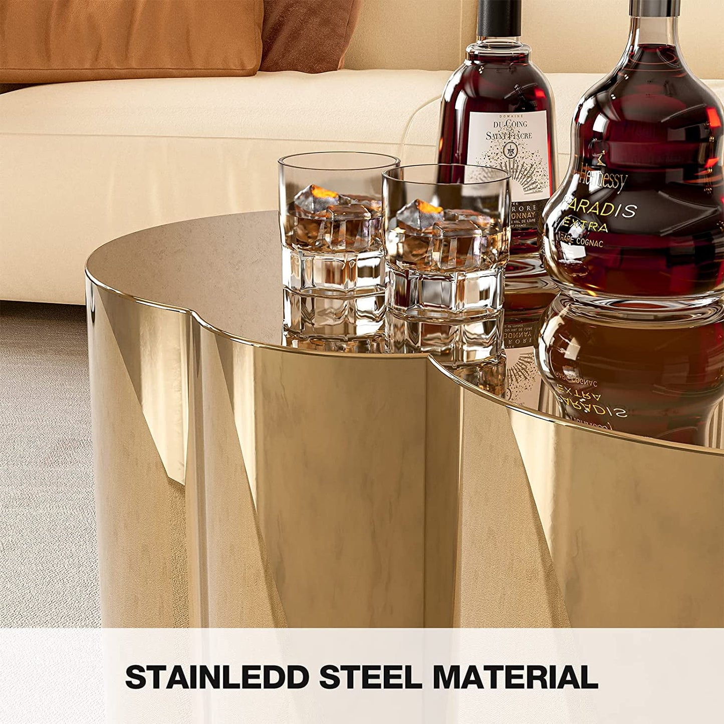 ARICOEASY Contemporary Gold Coffee Table Small Cloud Shape Stainless Steel Accent Table Luxury Side Table for Living Room Bedroom
