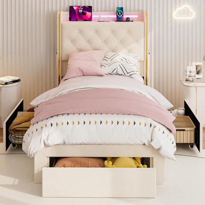 ARICOEASY Bed Frames with 3 Drawer Storage, Velvet Platform Bed with Button Tufted Headboard
