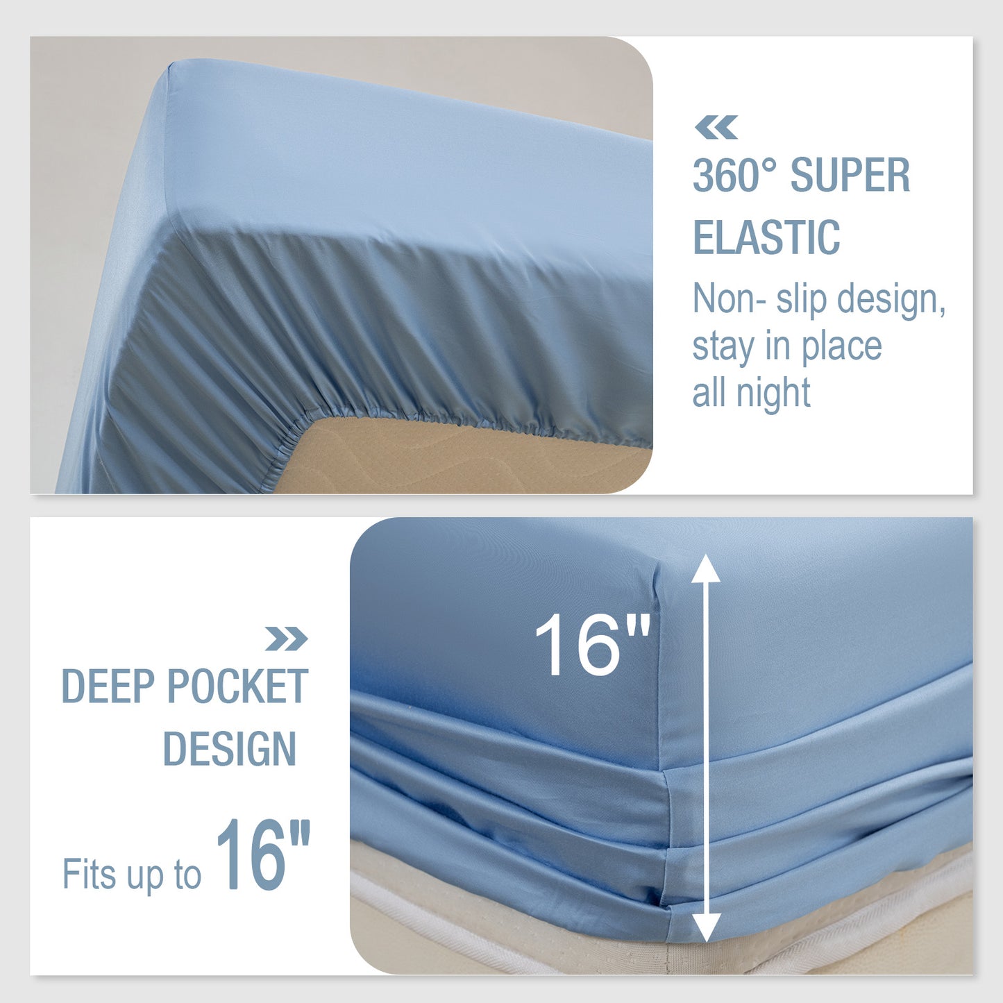 Bed Sheet Set-4 Piece 16” Deep Pocket, Ultra Soft Breathable Silky Bedding Sheets & Pillowcases-Light Blue