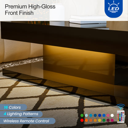 LED Coffee Table 2-Tier Rectangle Living Room Center Table with 16 Colors Lights