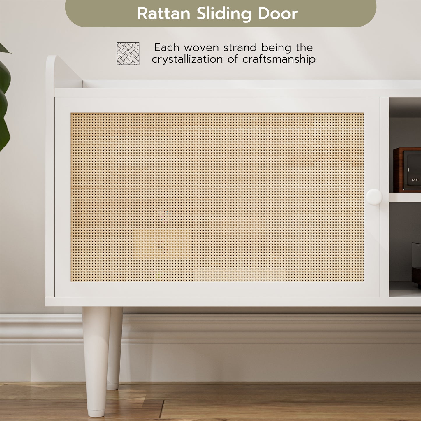 Rattan TV Stand 75 Inch TV with 2 Natural Rattan Drawers