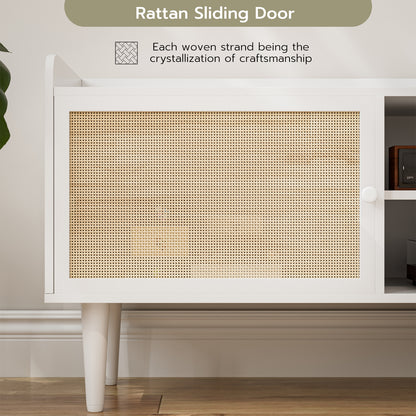 Rattan TV Stand 75 Inch TV with 2 Natural Rattan Drawers