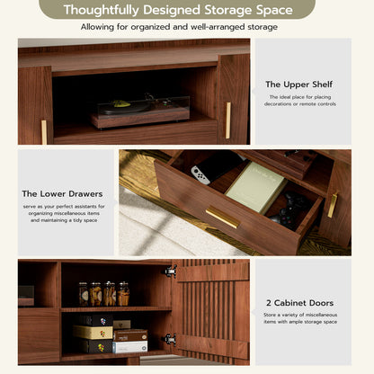 Fluted TV Stand for 75 Inch TV, with Drawer & 2 Cabinet Doors