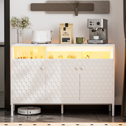 LED Buffet Cabinet with Power Outlet,3 Doors Sideboard Cabinet Table