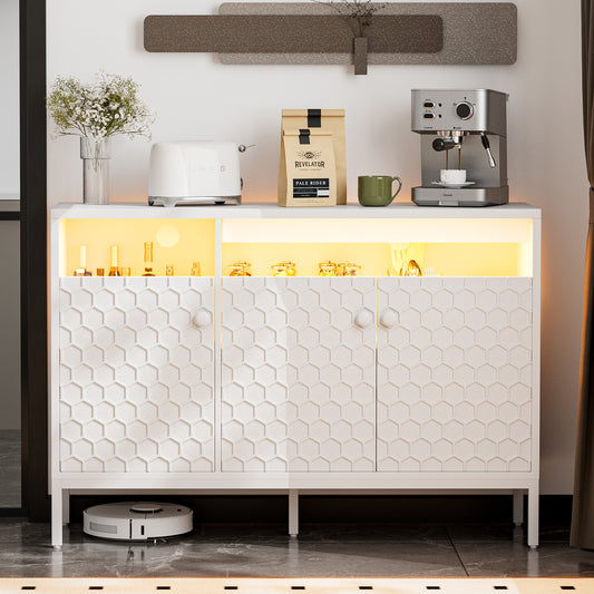 LED Buffet Cabinet with Power Outlet,3 Doors Sideboard Cabinet Table