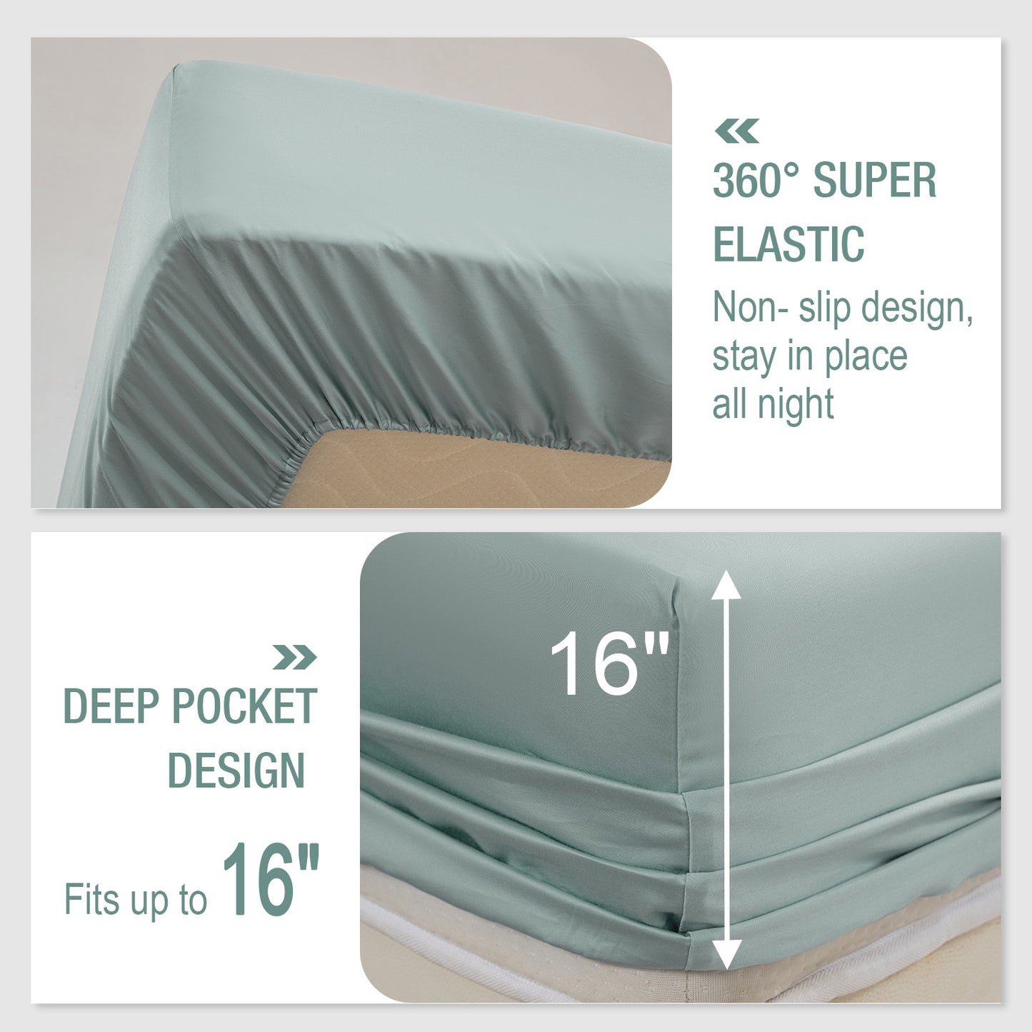 Bed Sheet Set-4 Piece 16” Deep Pocket, Ultra Soft Breathable Silky Bedding Sheets & Pillowcases-Light Green