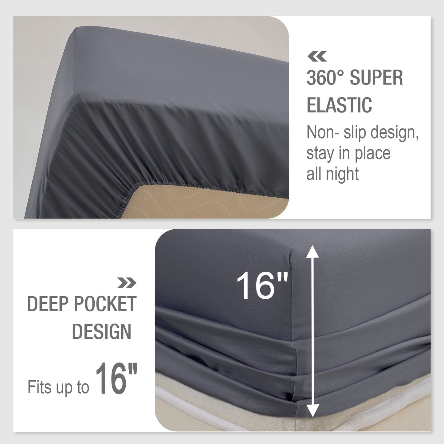 Bed Sheet Set-4 Piece 16” Deep Pocket, Ultra Soft Breathable Silky Bedding Sheets & Pillowcases-Grey