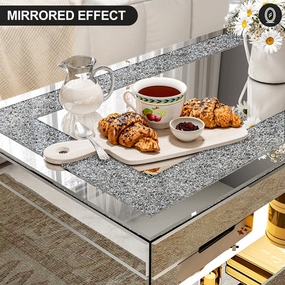 2 Tier Mirrored Glass Coffee Table with Led