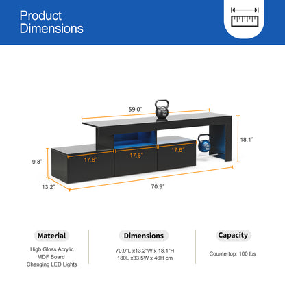 LED TV Stand for 75+ inch TV, Entertainment Center w/Colors Lights & 3 Storage Cabinets