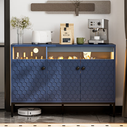 LED Buffet Cabinet with Power Outlet,3 Doors Sideboard Cabinet Table