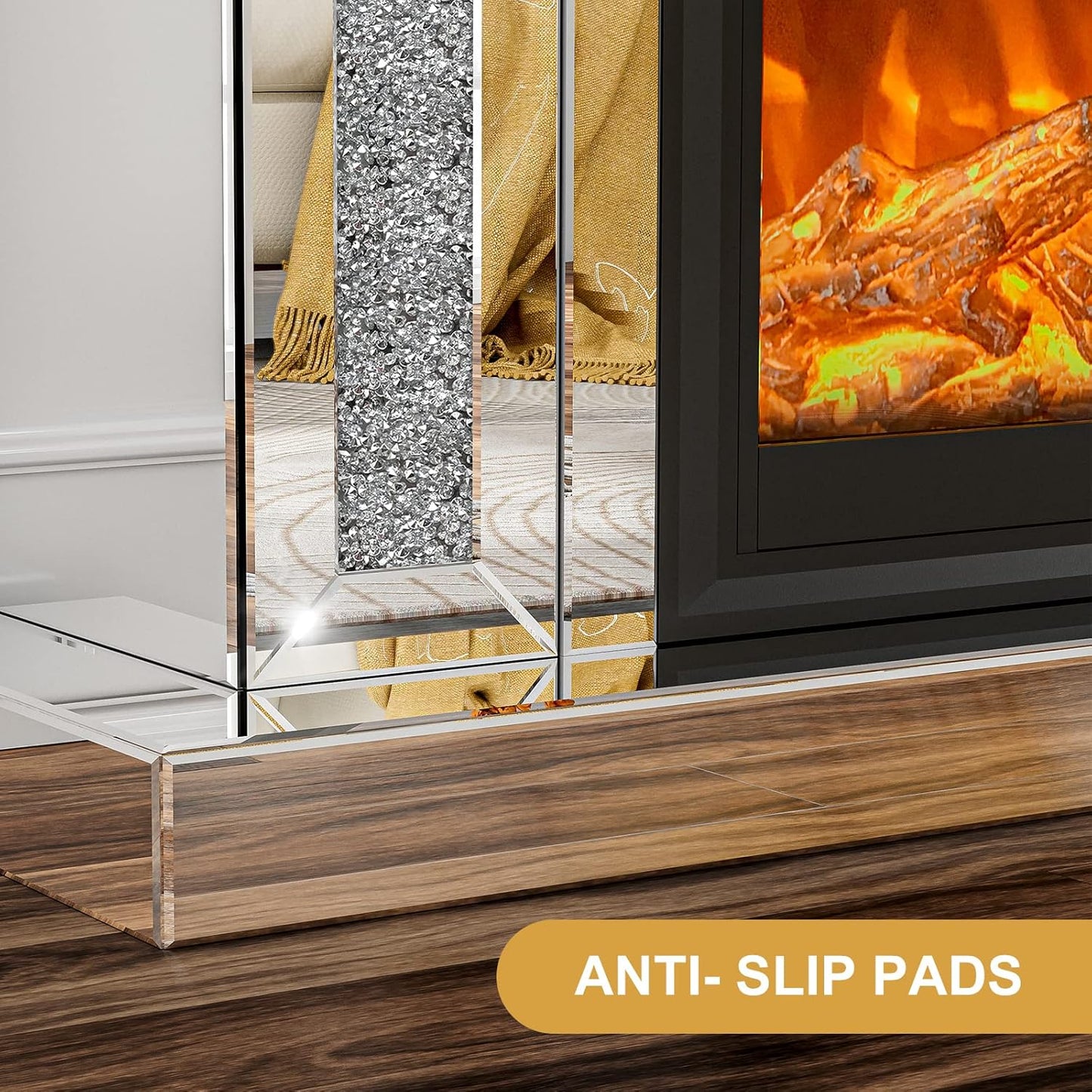 Mirrored Electric Fireplace TV Stand, LED Mantel Freestanding Heater