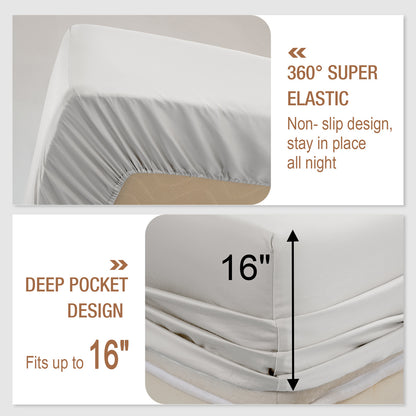Bed Sheet Set-4 Piece 16” Deep Pocket, Ultra Soft Breathable Silky Bedding Sheets & Pillowcases-White
