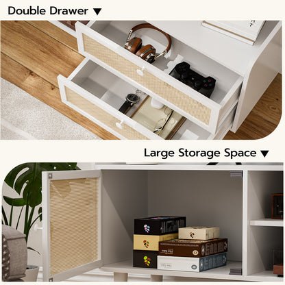 Rattan TV Stand 75 Inch TV with 2 Natural Rattan Drawers