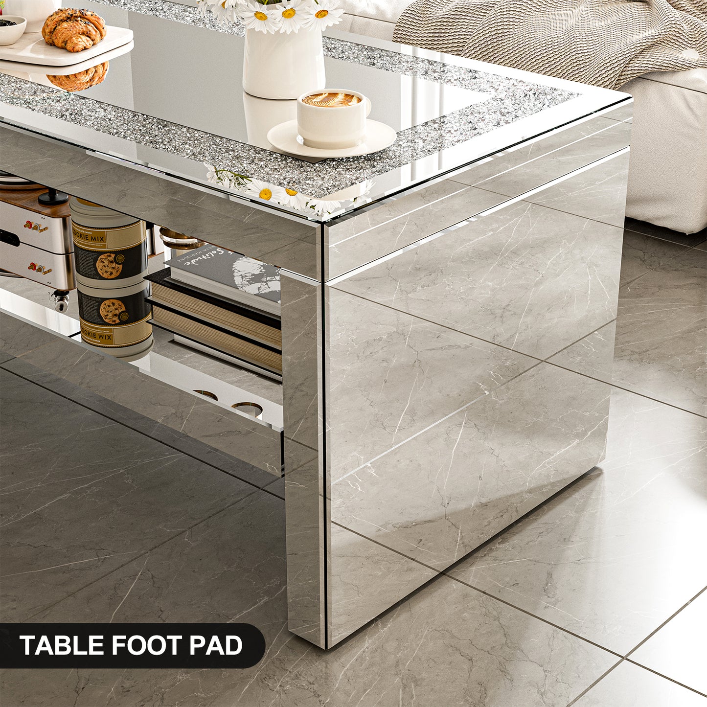 2 Tier Mirrored Glass Coffee Table with Led