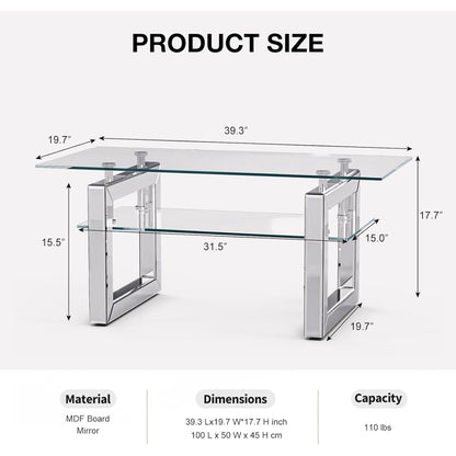 ARICOEASY Glass Coffee Table Modern Rectangle Tables with Tempered Glass Top and Sturdy Metal Legs for Living Room