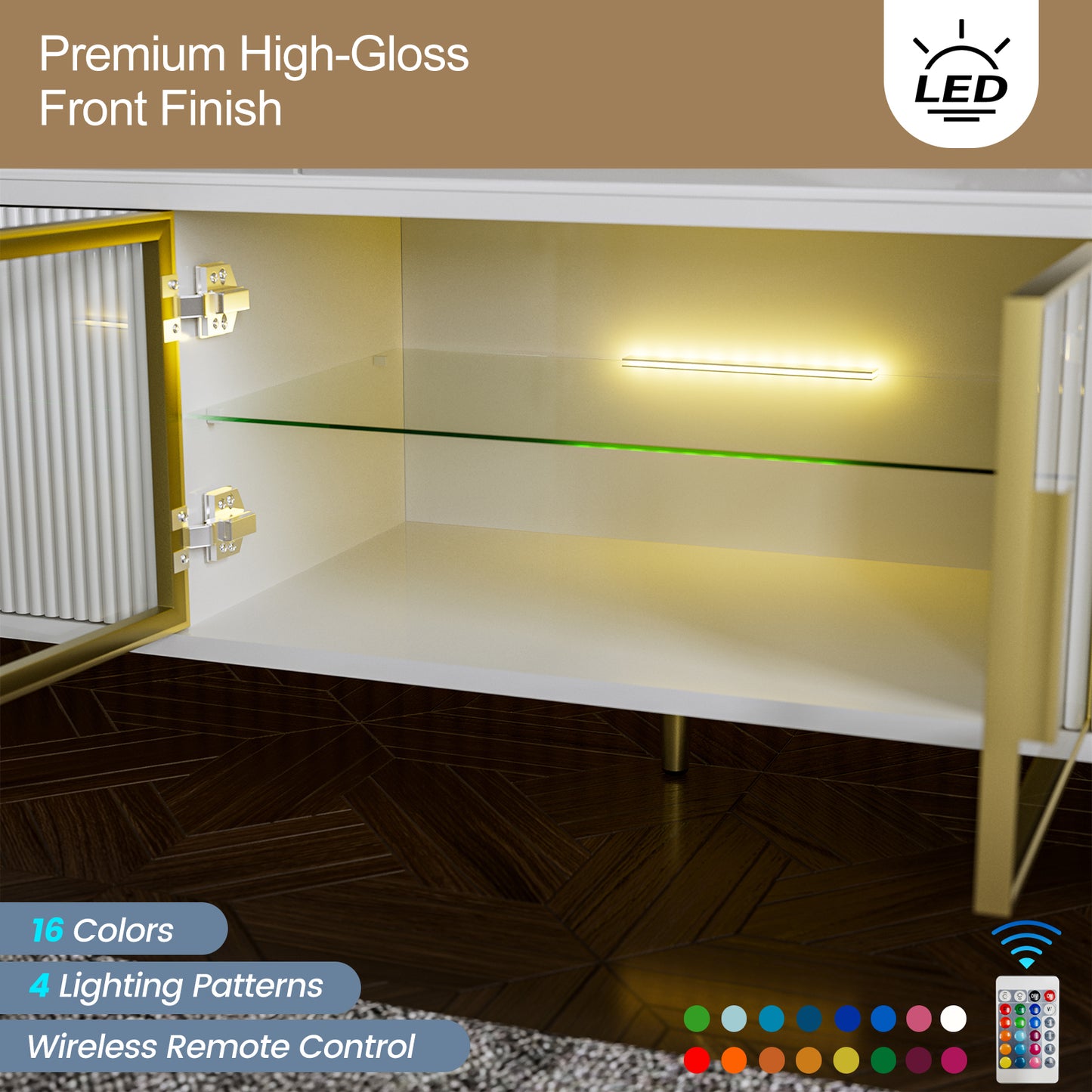 Slate TV Stand for 85+ inch TV, LED Slate Entertainment Center with Glass Storage Cabinets