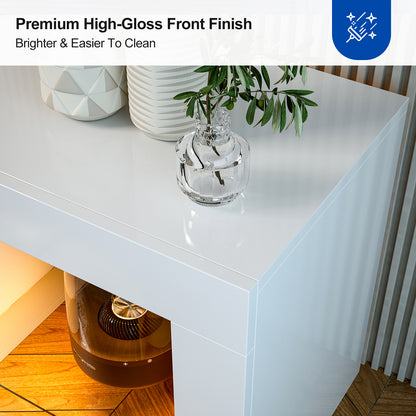 LED TV Stand for 75+ inch TV, Entertainment Center w/Colors Lights & 3 Storage Cabinets