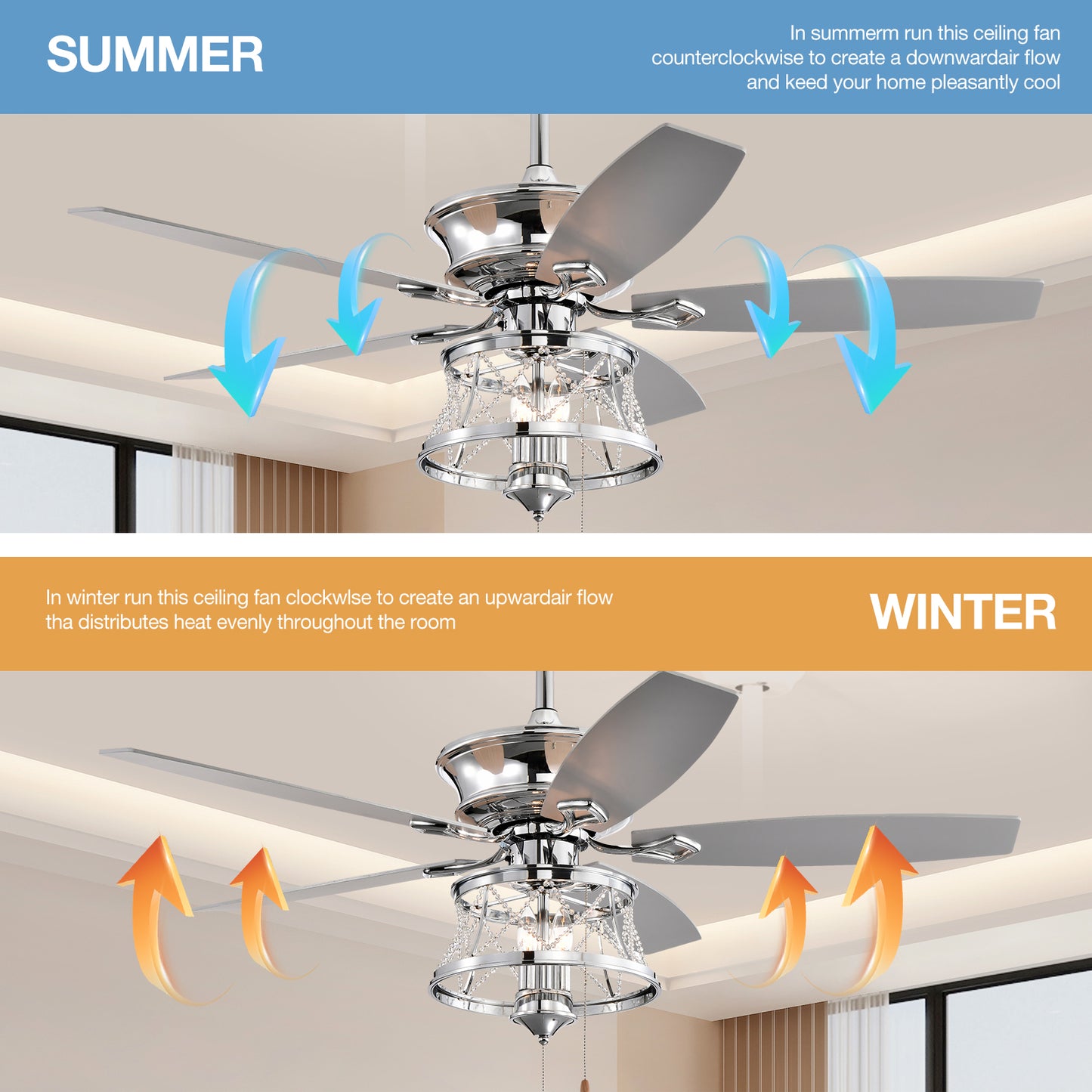 Ceiling Fans 52 Inch Industrial Style Indoor Ceiling Fan with Pull-cord Control